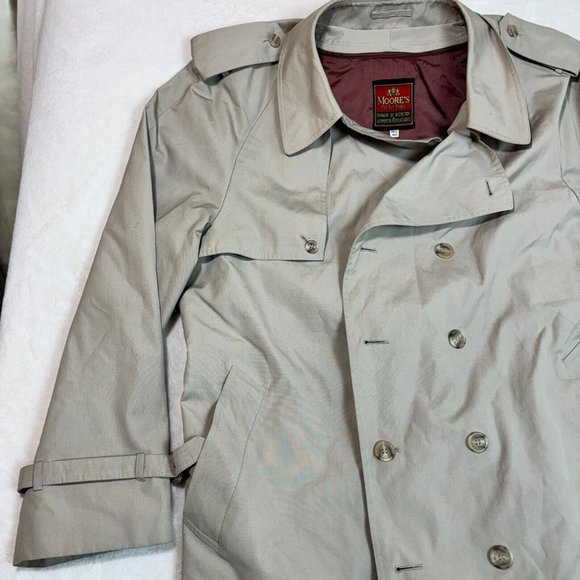 Vintage 80s Moores Men's 48 Trench Coat Grey Waterproof w/ Warm Removable Lining - Picture 4 of 13
